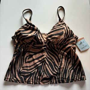 NWT Shade & Shore Swimsuit Tankini Top Large Brown Black Zebra Swim Tank New
